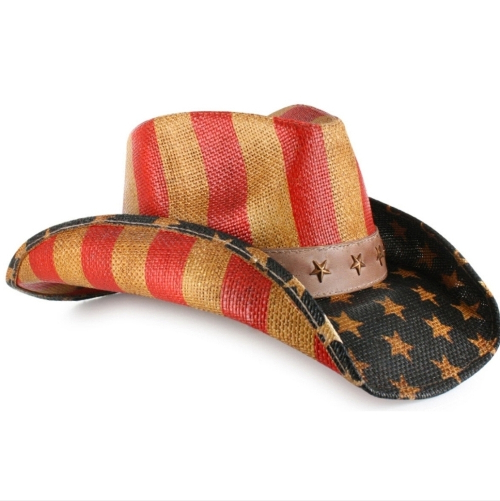 Goldcoast Strow Patriotic American Flag Stripes & Stars Cowboy Hat